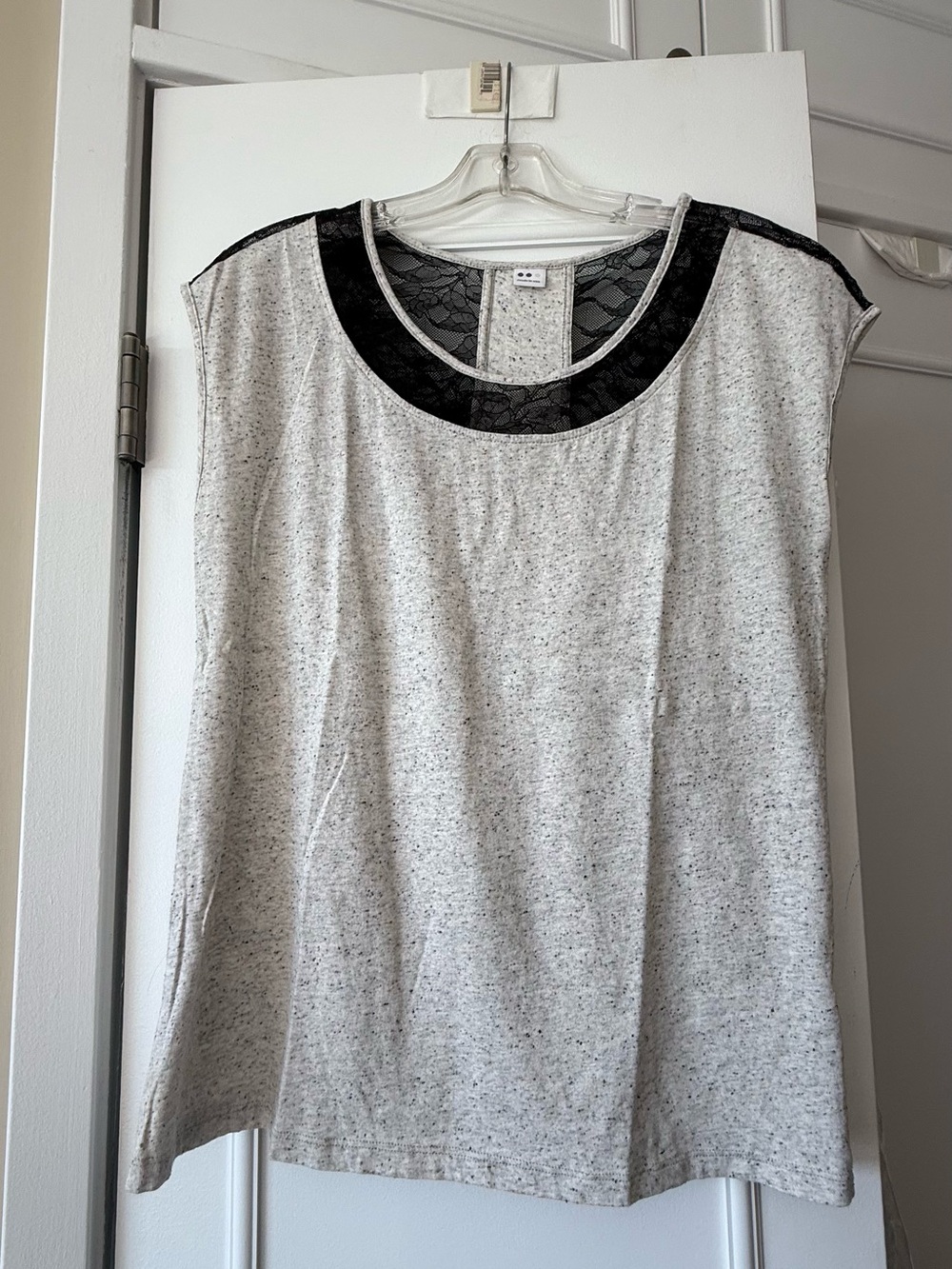 NEW without Tags 
Women's Heather Gray Lace-Trim Scoop Neck Top